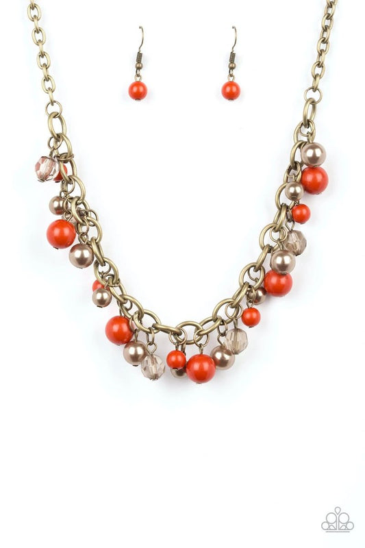 GRIT CROWD - ORANGE AND BRASS BEADS NECKLACE
