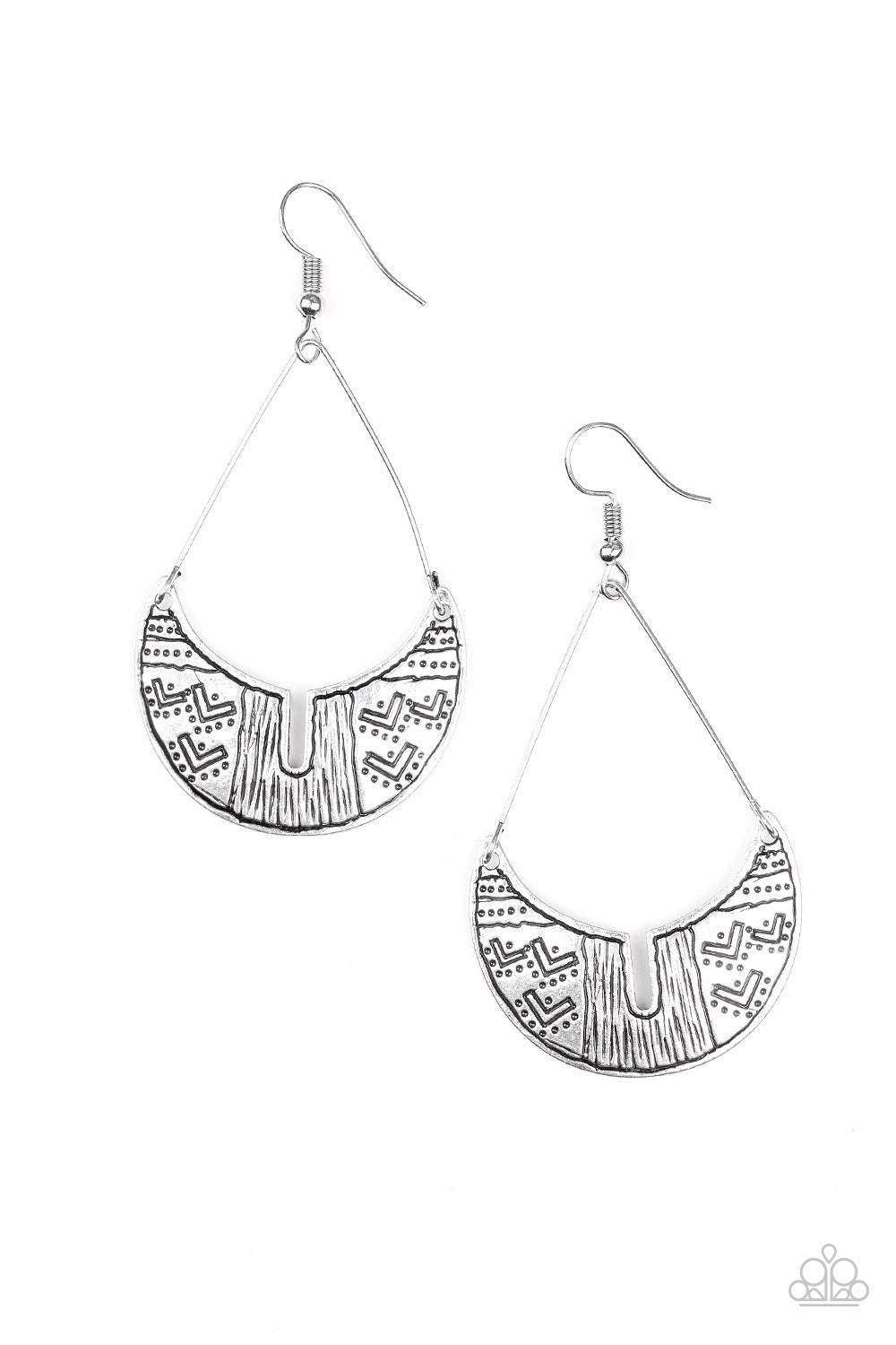 TRADING POST TRENDING - SILVER TRIANGLE WIRE TEXTURED TRIBAL EARRINGS