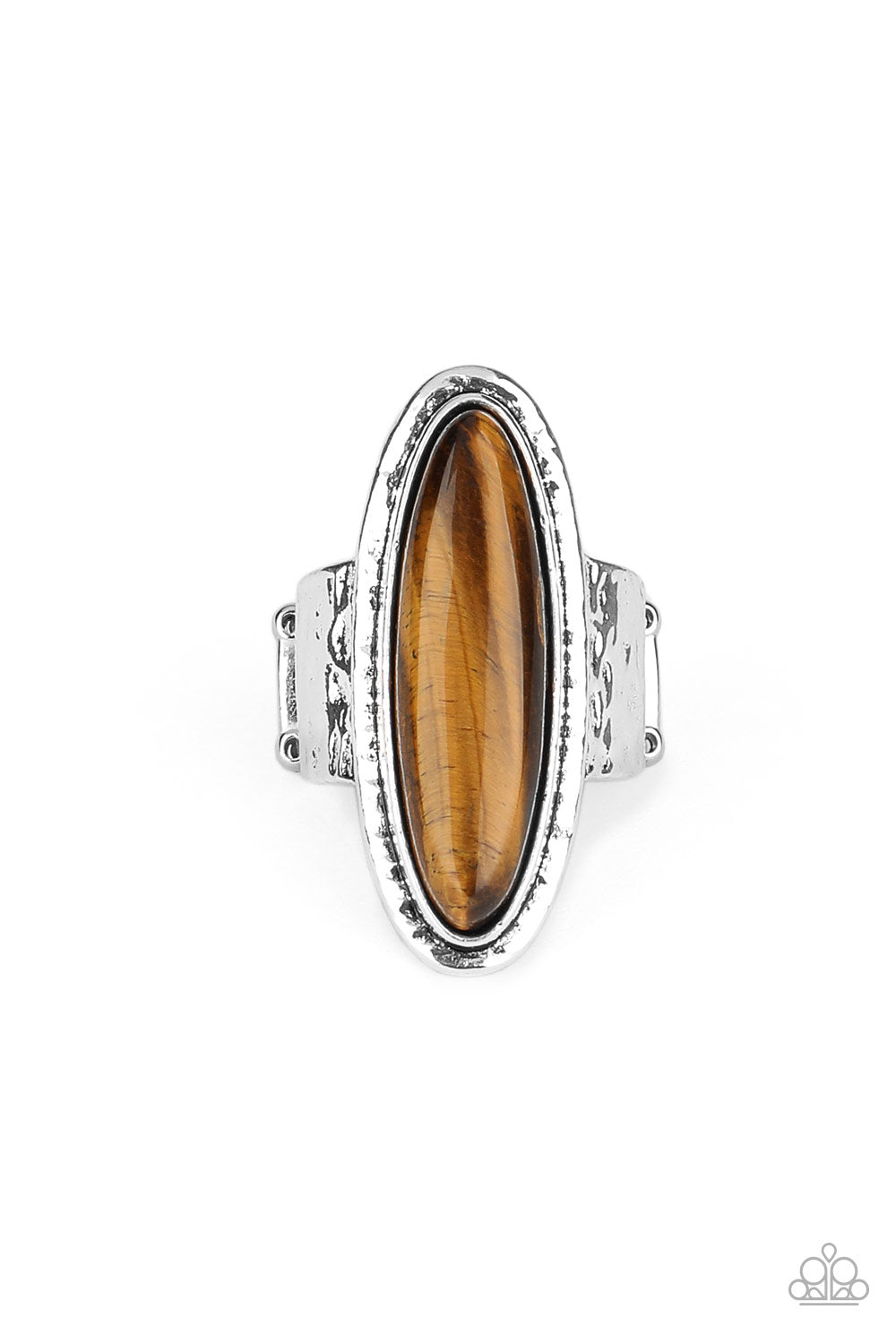 STONE MYSTIC - BROWN OVAL TIGER EYE NATURAL STONE SILVER RING