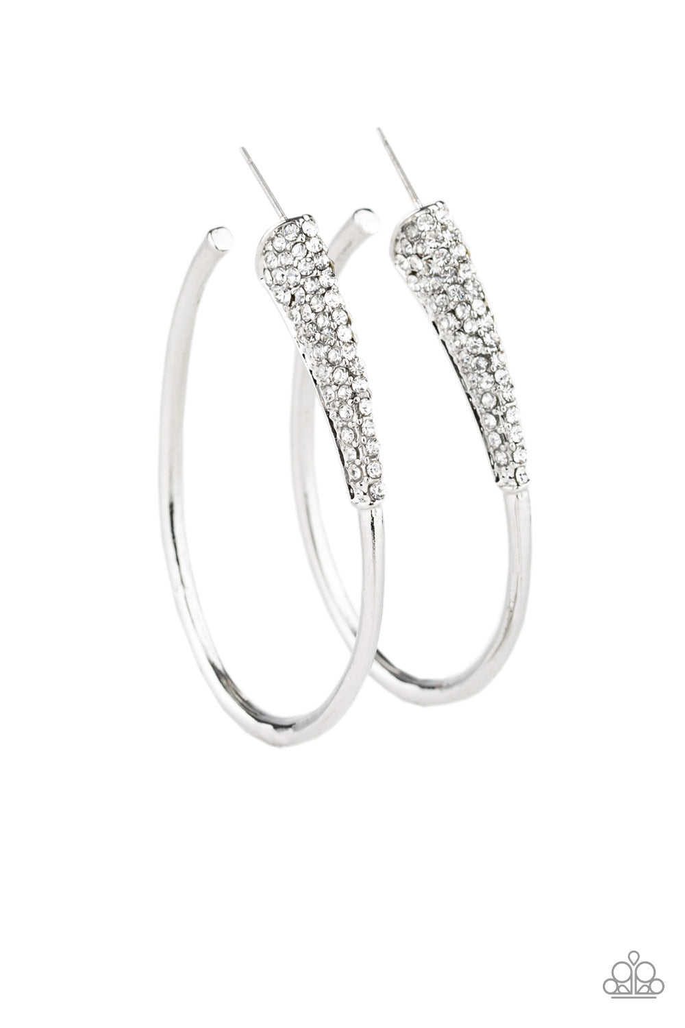 WINTER ICE - WHITE RHINESTONES OVAL LIFE OF THE PARTY HOOP EARRINGS
