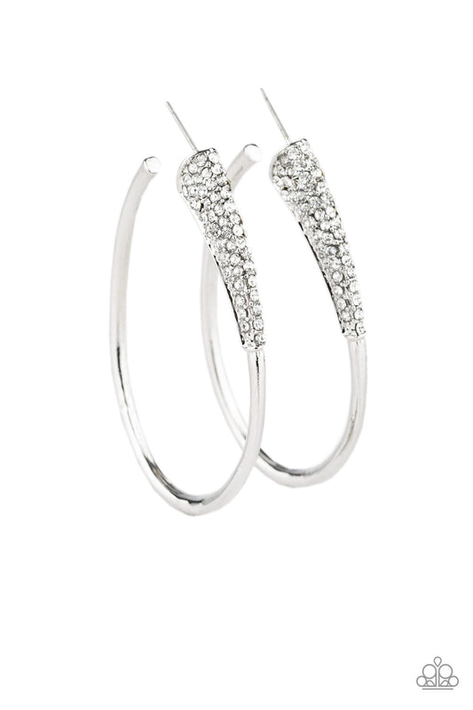 WINTER ICE - WHITE RHINESTONES OVAL LIFE OF THE PARTY HOOP EARRINGS