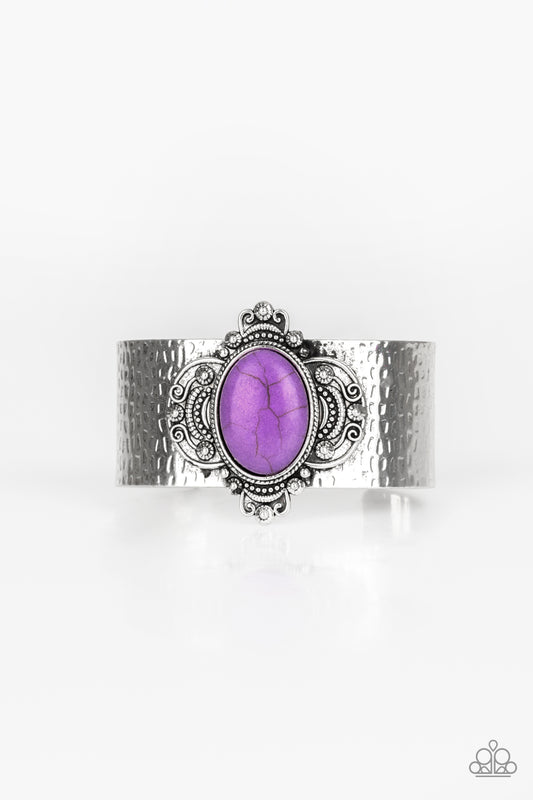 YES I CANYON - PURPLE TURQUOISE CRACKLE STONE CUFF BRACELET