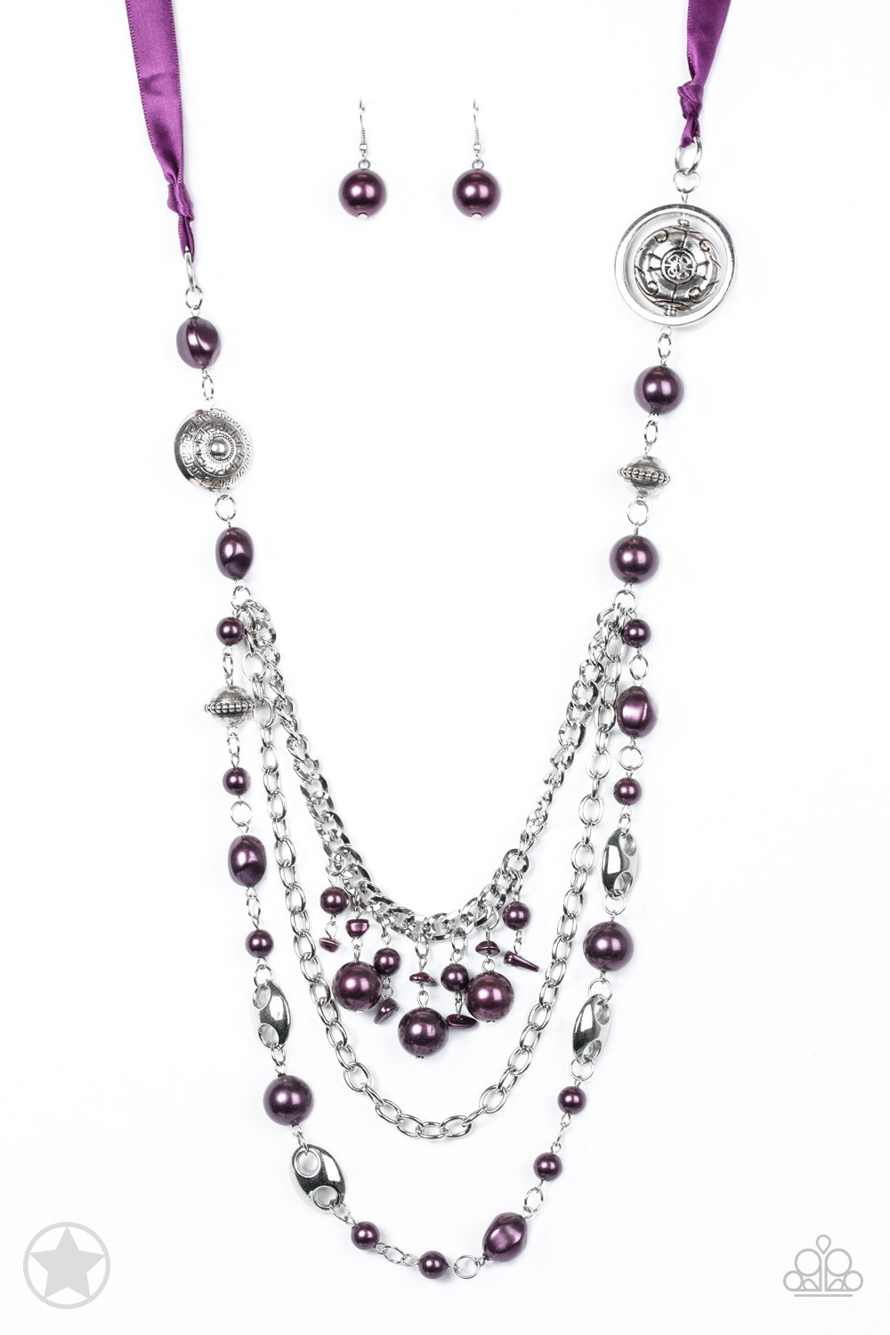 ALL THE TRIMMINGS - PURPLE RIBBON PEARLS NECKLACE