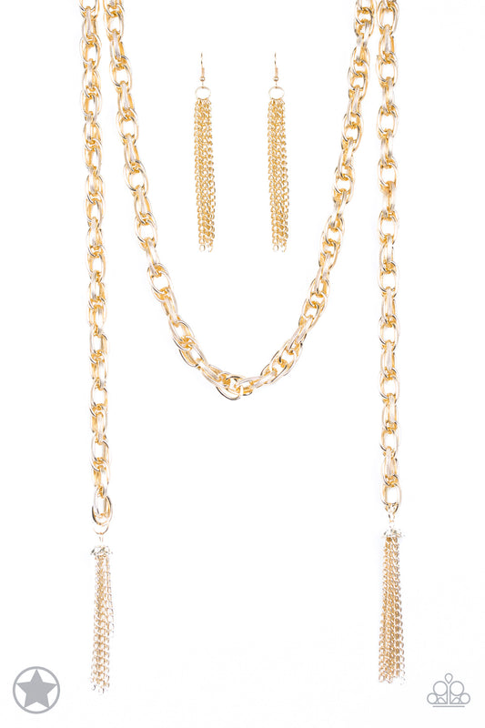 SCARFED FOR ATTENTION - GOLD SINGLE TASSELED MULTI USE CHAIN NECKLACE