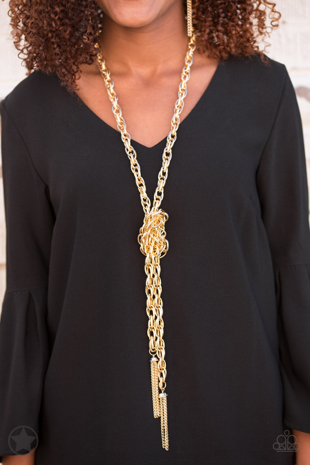 SCARFED FOR ATTENTION - GOLD SINGLE TASSELED MULTI USE CHAIN NECKLACE