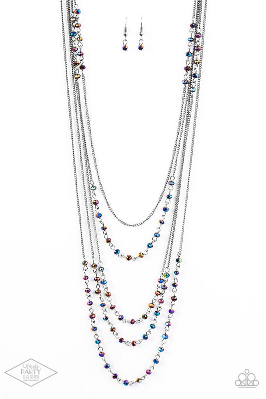 GLITTER GO-GETTER - MULTI STRAND GUNMETAL OIL SPILL BEADS NECKLACE