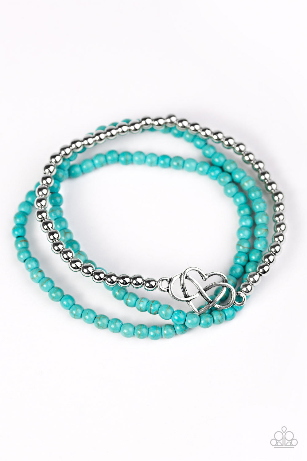 COLLECT MOMENTS - BLUE TURQUOISE AND SILVER STETCH INFINITY HEART BRACELET SET
