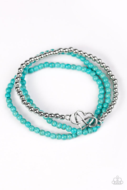COLLECT MOMENTS - BLUE TURQUOISE AND SILVER STETCH INFINITY HEART BRACELET SET