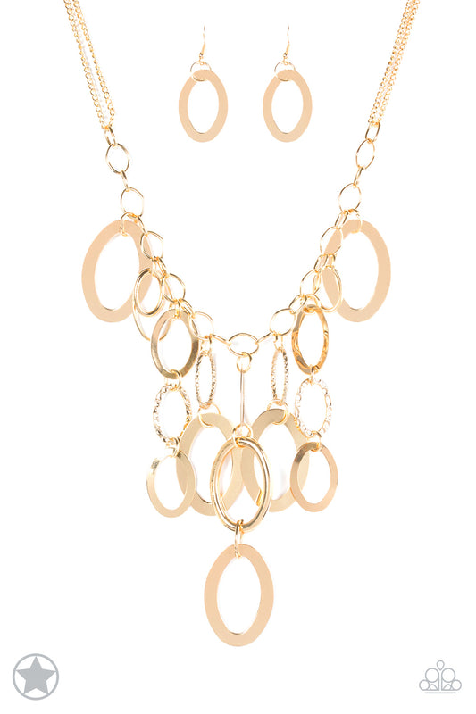 A GOLDEN SPELL - GOLD OVALS FRINGE NECKLACE