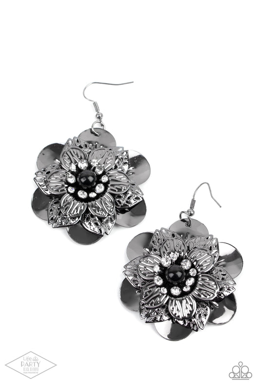 MIDNIGHT GARDEN - BLACK GUNMETAL FLOWER FLORAL EARRINGS
