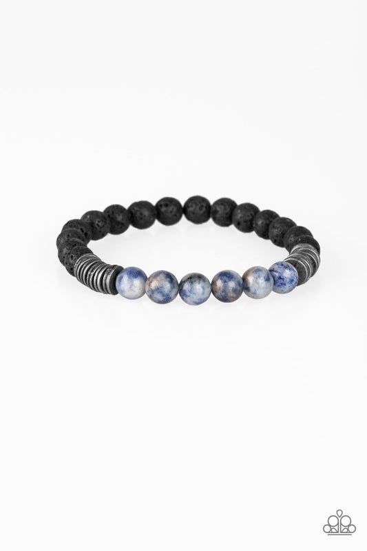 COOL-HEADED - BLUE SODALITE STONE LAVA BEADS STRETCH BRACELET