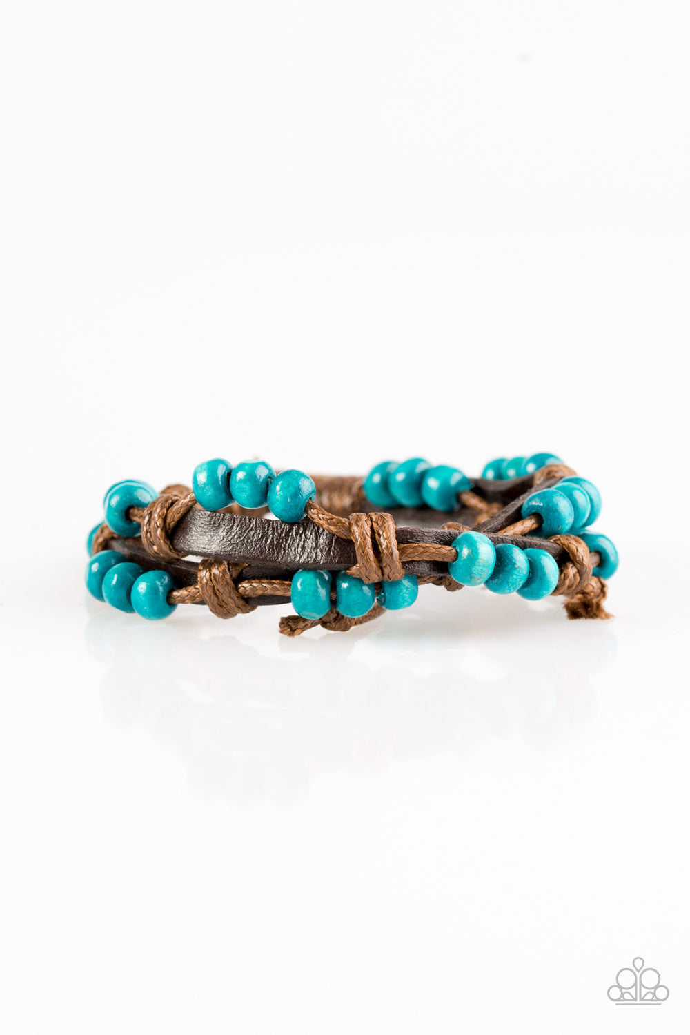 BIKINIS AND BOARDWALKS - BLUE TURQUOISE BROWN LEATHER PULL STRING BRACELET