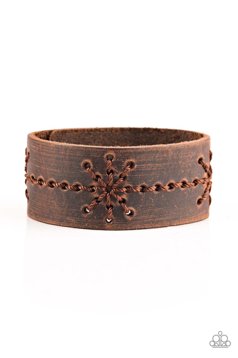 NAUTICAL NATURE - BROWN LEATHER STITCHED SNAP WRAP BRACELET
