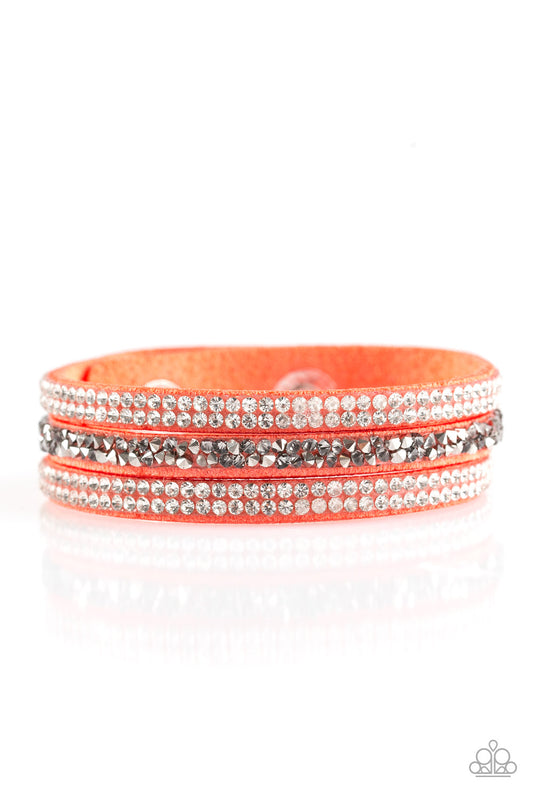 MEGA GLAM - ORANGE FELT RHINESTONES WRAP BRACELET