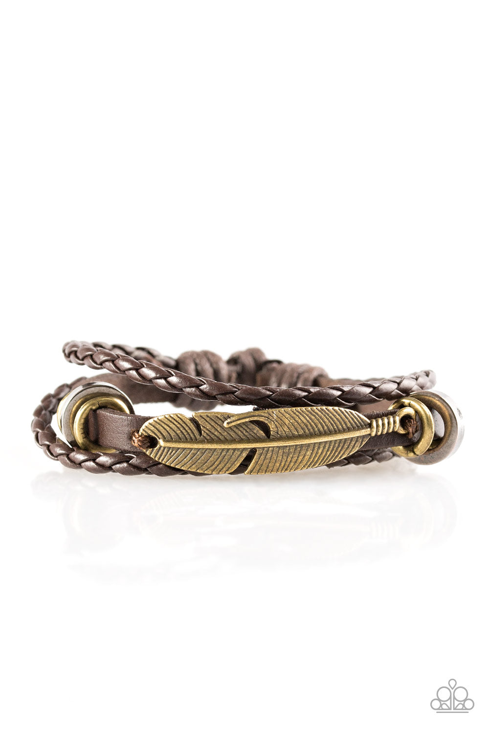 AERO ADVENTURE - BROWN LEATHER BRASS FEATHER URBAN DRAW STRING BRACELET