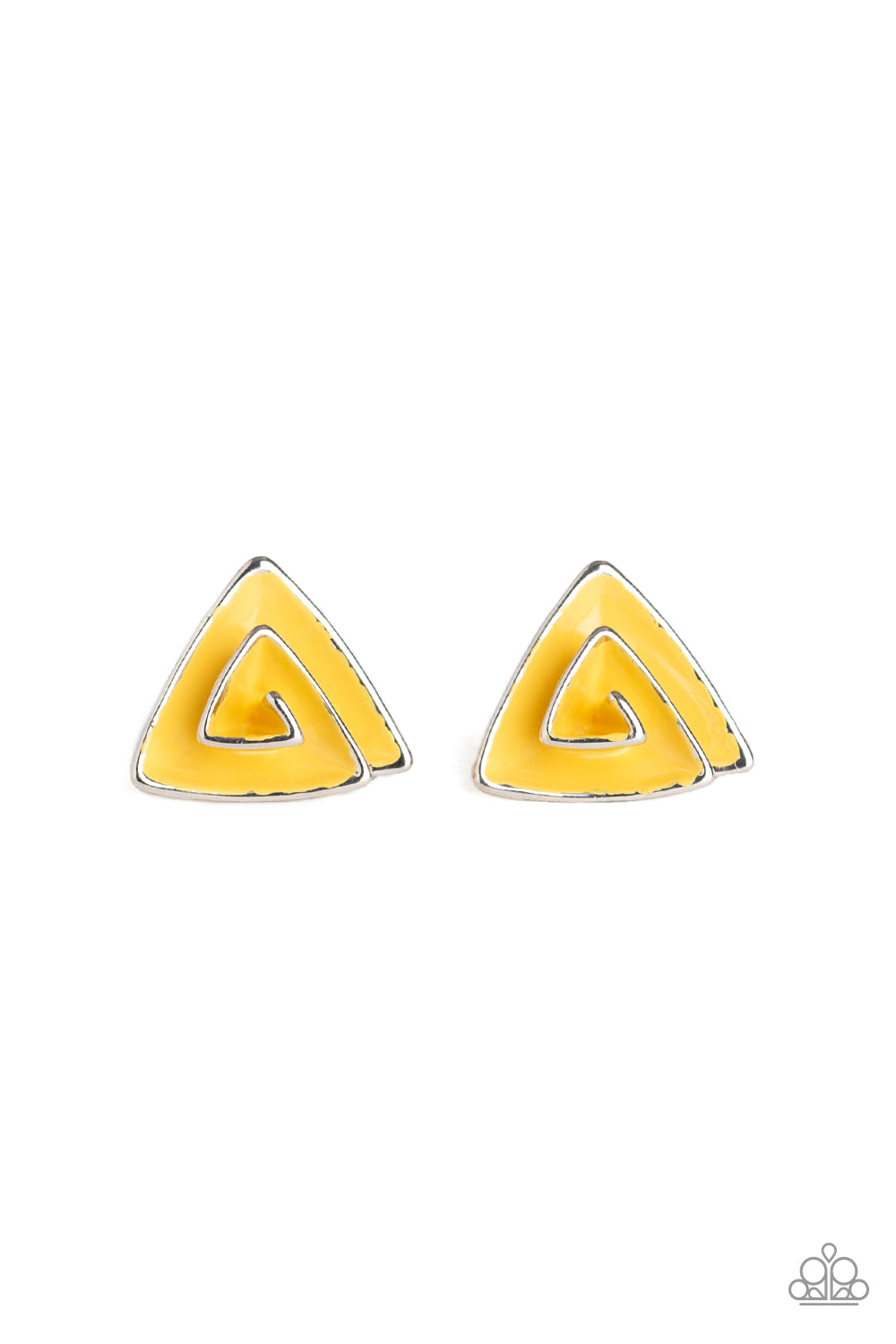 ON BLAST - YELLOW ENAMEL TRIANGLE PYRAMID POST EARRINGS