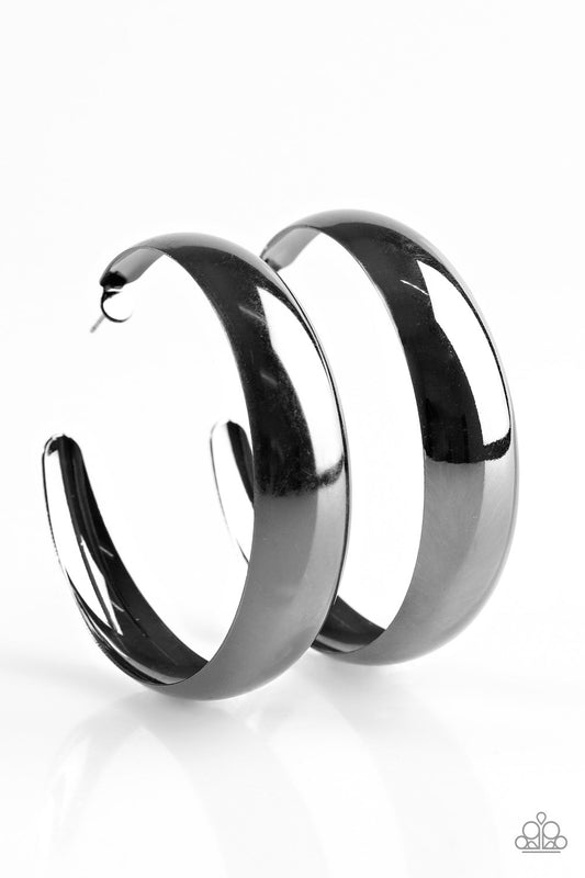 GYPSY GOALS - BLACK POLISHED GUNMETAL WIDE LARGE HOOP EARRINGS