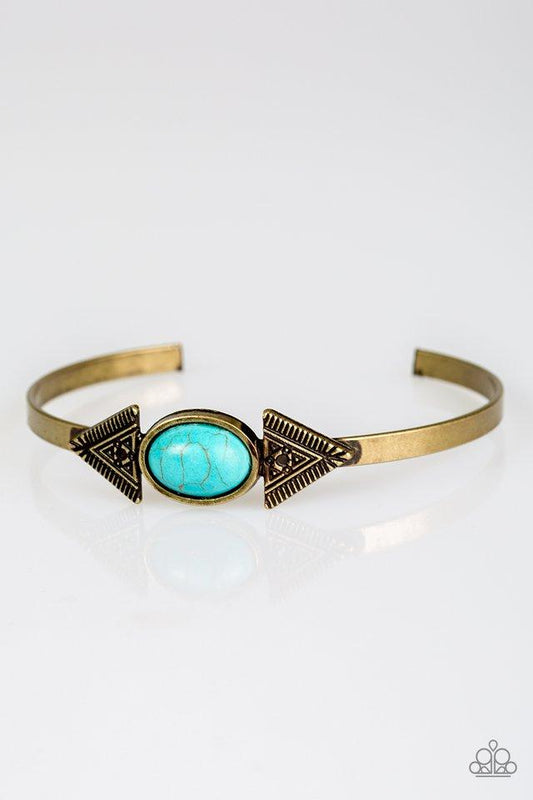 APACHE TRAIL - BRASS BLUE TURQUOISE CUFF BRACELET