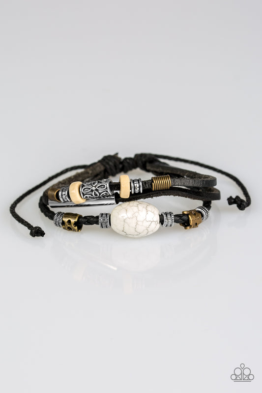 ACROSS THE GLOBE - BLACK LEATHER NATURAL STONE URBAN BRACELET