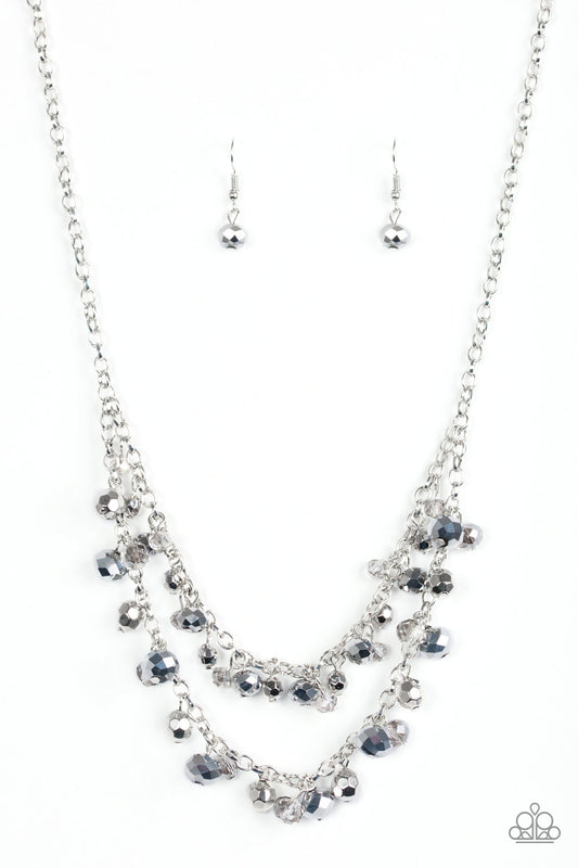 FASHION SHOW FABULOUS - SILVER MIRRORED FACETED BEADS NECKLACE