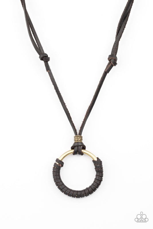 GET OVER GRIT! - BROWN LEATHER AND BRASS ADJUSTABLE NECKLACE