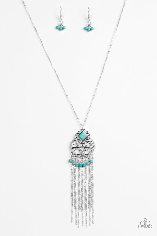 WHIMSICALLY WESTERN - BLUE TURQUOISE FILIGREE FRINGE NECKLACE