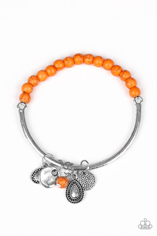 EVER EVEREST - ORANGE BEADS SILVER CHARMS BRACELET
