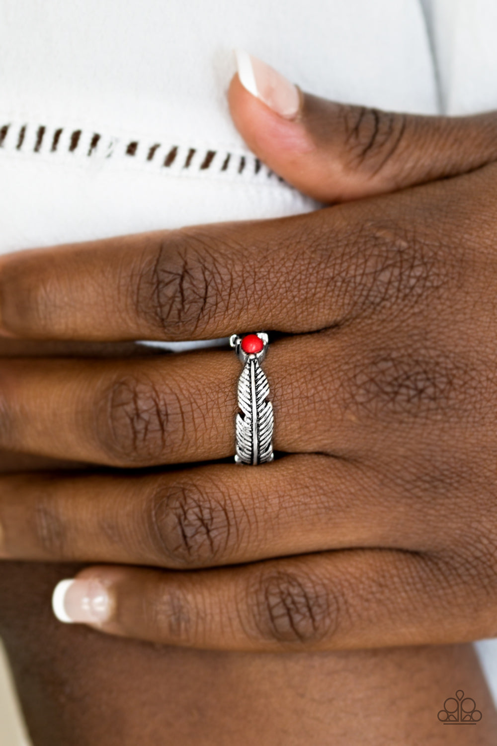HEADS OR TAILFEATHERS - RED FEATHER RING