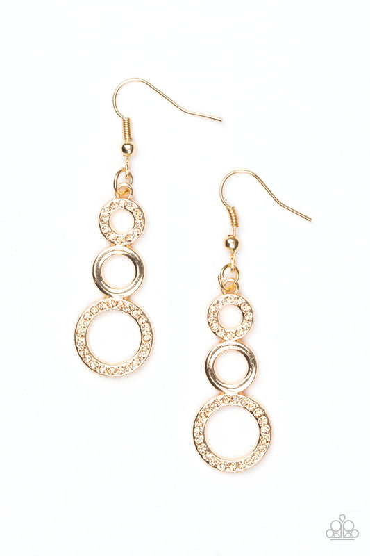 BUBBLE BUSTLE - GOLD TRIPLE CIRCLE BUBBLE RHINESTONES DAINTY EARRINGS