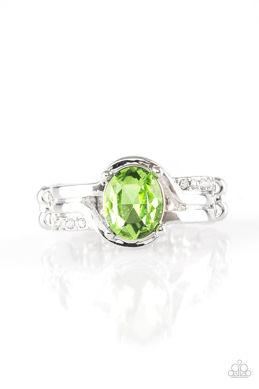 HOME IS WHERE THE CASTLE IS - GREEN OVAL RHINESTONE RING