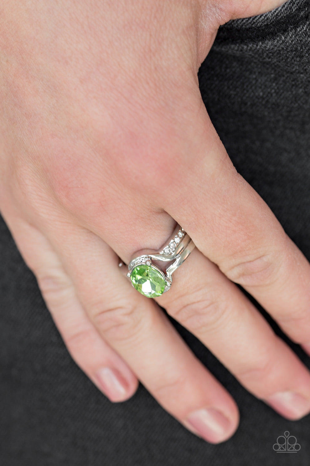 HOME IS WHERE THE CASTLE IS - GREEN OVAL RHINESTONE RING