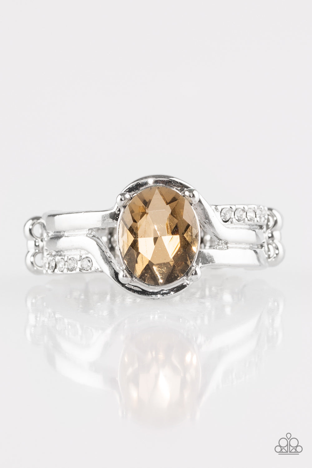 HOME IS WHERE THE CASTLE IS - BROWN TOPAZ RHINESTONE OVAL RING