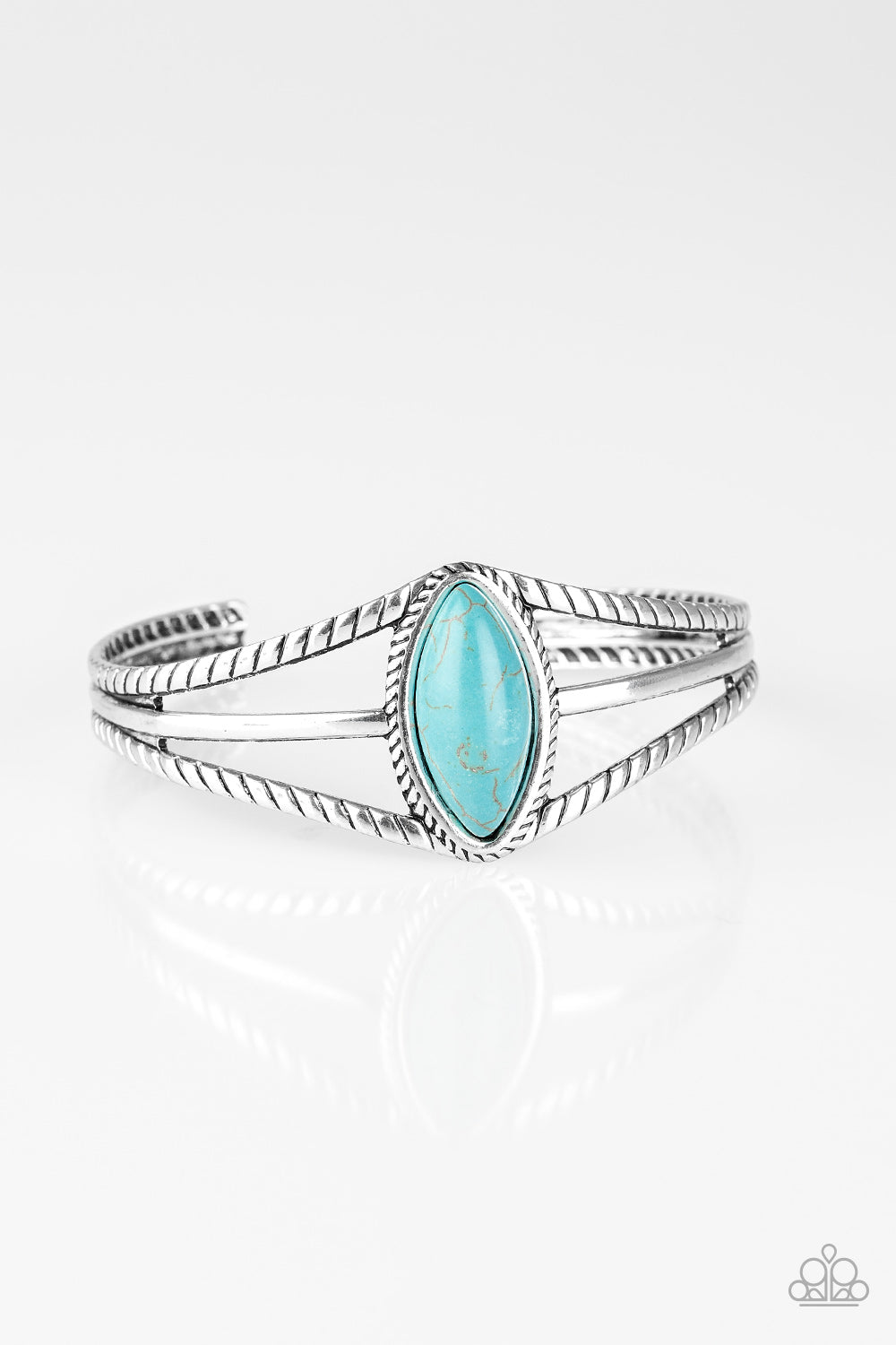 WESTERN WANDERER - BLUE MARQUISE TURQUOISE SILVER CUFF BRACELET