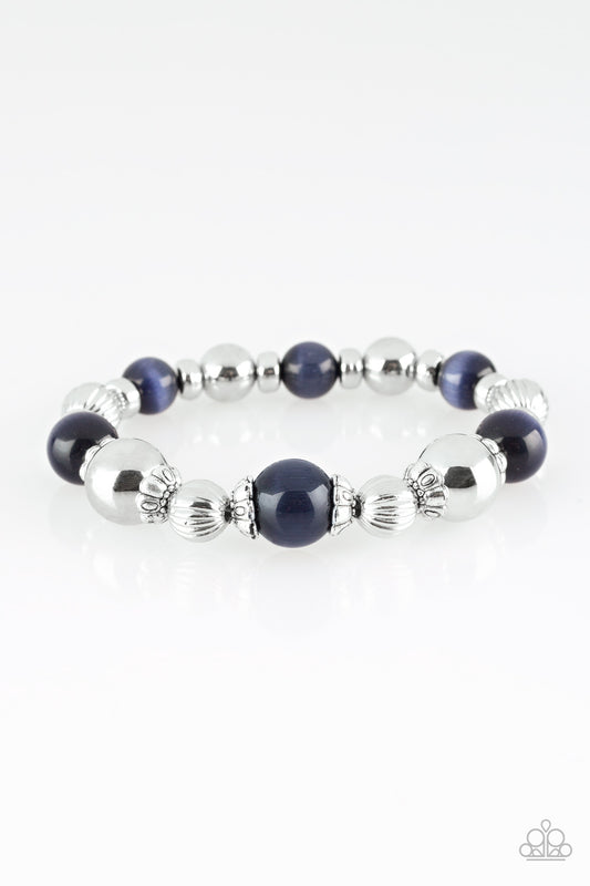 ONCE UPON A MARITIME - BLUE NAVY MOONSTONES SILVER STRETCH BRACELET