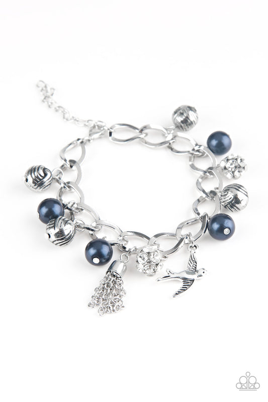 LADY LOVE DOVE - BLUE PEARLS DOVE BIRD CHARM BRACELET