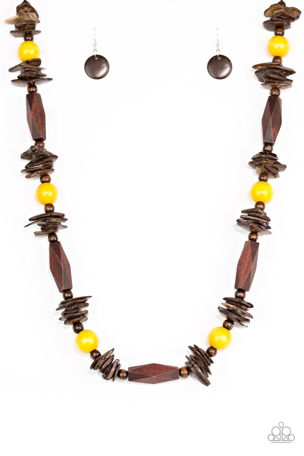 COZUMEL COAST - YELLOW AND BROWN WOODEN NECKLACE
