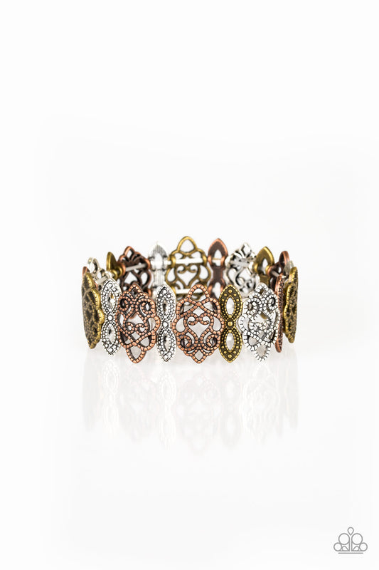 WHEN YIN MET YANG - MULTI COPPER BRASS SILVER STRETCH BRACELET