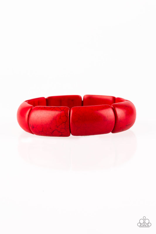 PEACE OUT - RED CRACKLE STONE STRETCH BRACELET