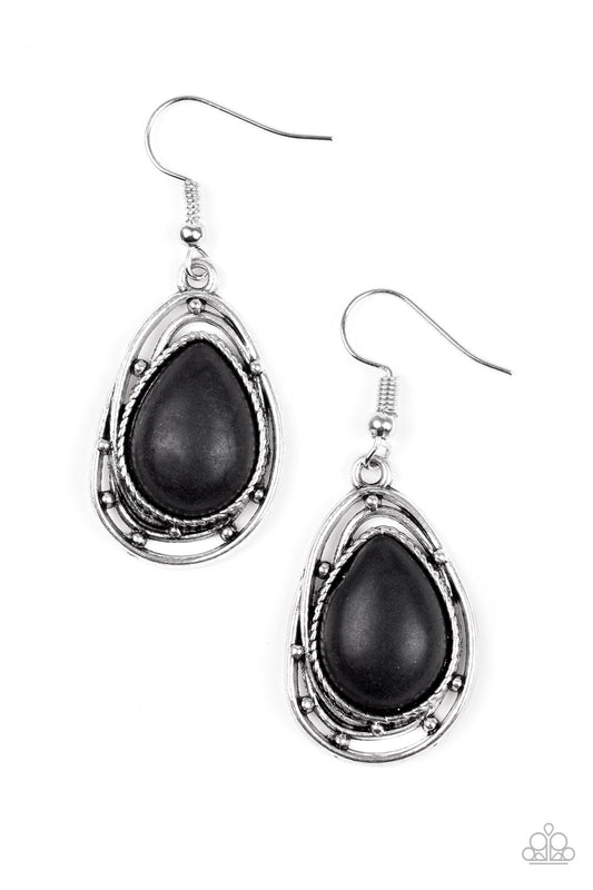 ABSTRACT ANTHROPOLOGY - BLACK POLISHED STONE TEARDROP EARRINGS