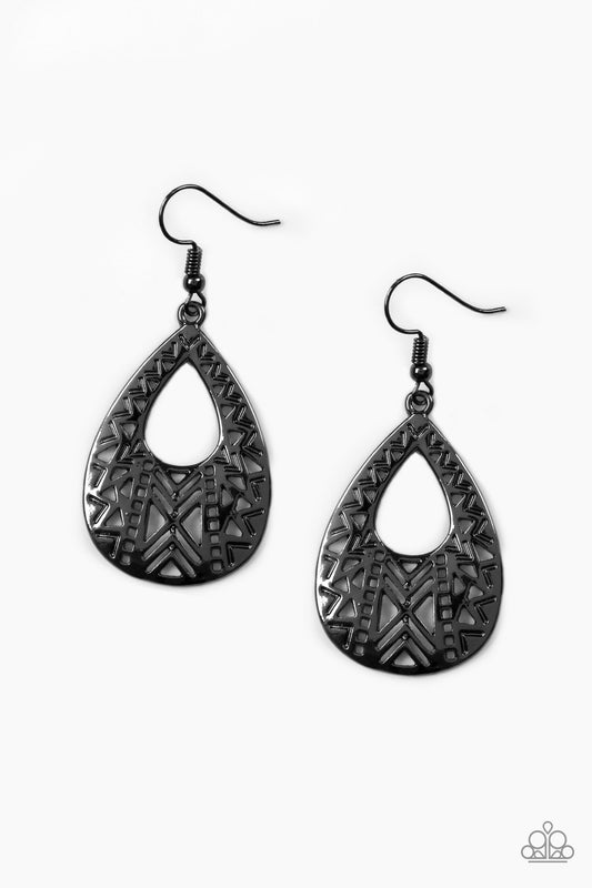 ALPHA AMAZON - BLACK TRIBAL CUTOUT TEARDROP EARRINGS