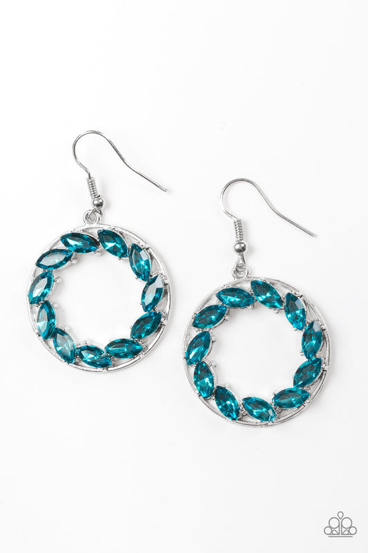 GLOBAL GLOW - BLUE TOPAZ RHINESTONES SILVER CIRCLE HOOP EARRINGS