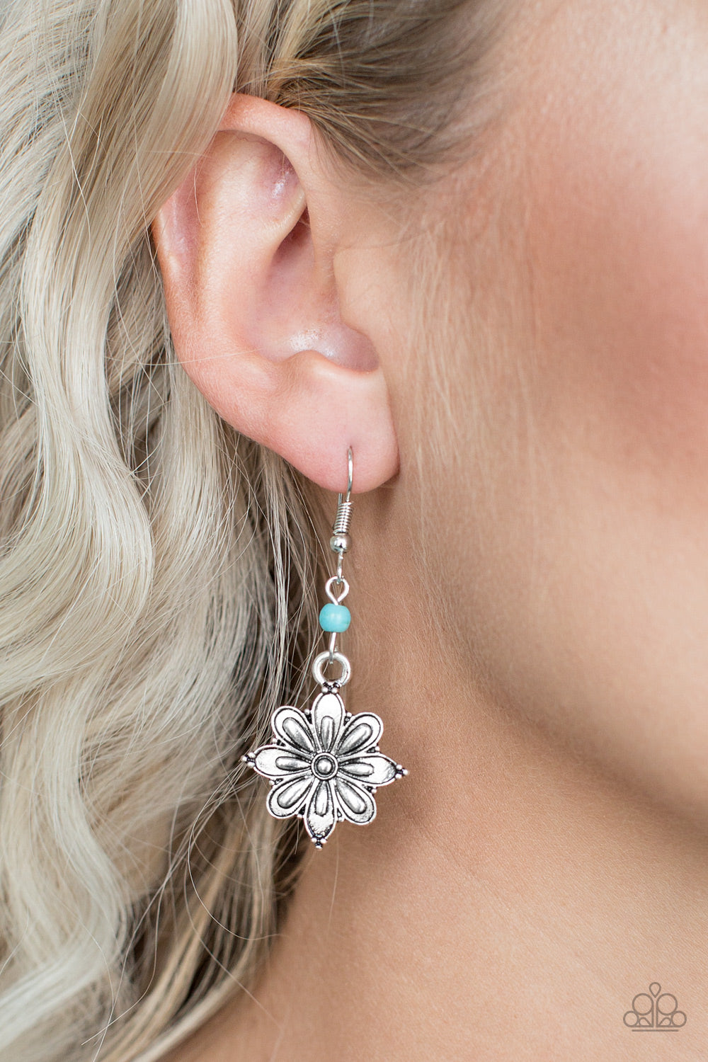 CACTUS BLOSSOM - BLUE TURQUOISE DAINTY SILVER FLOWER EARRINGS