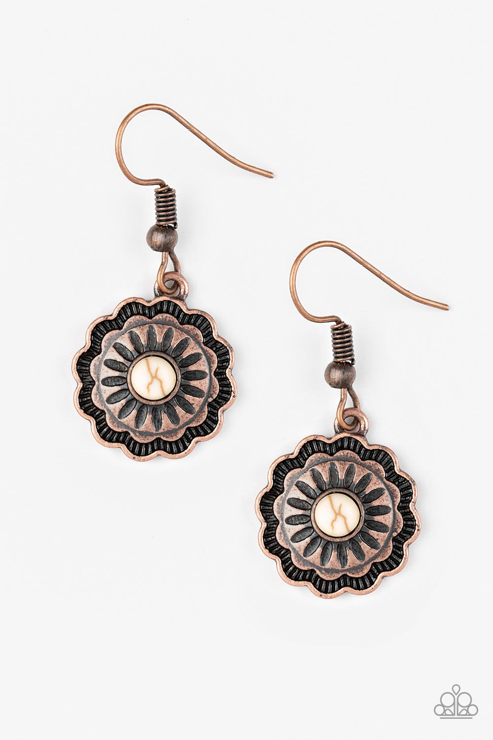 BADLANDS BUTTERCUP - COPPER FLOWER WHITE TURQUOISE DAINTY EARRINGS