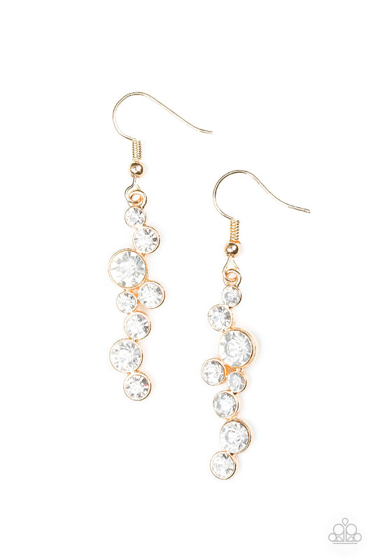 MILKY WAY MAGNIFICENCE - GOLD TUMBLING CLEAR DIAMOND RHINESTONES DAINTY EARRINGS