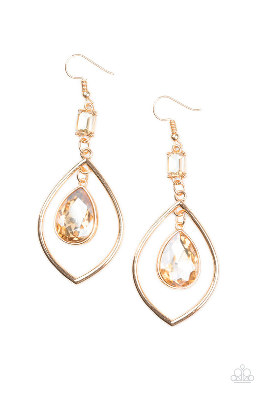 PRICELESS - GOLD IRIDESCENT RHINESTONES TEARDROP EARRINGS