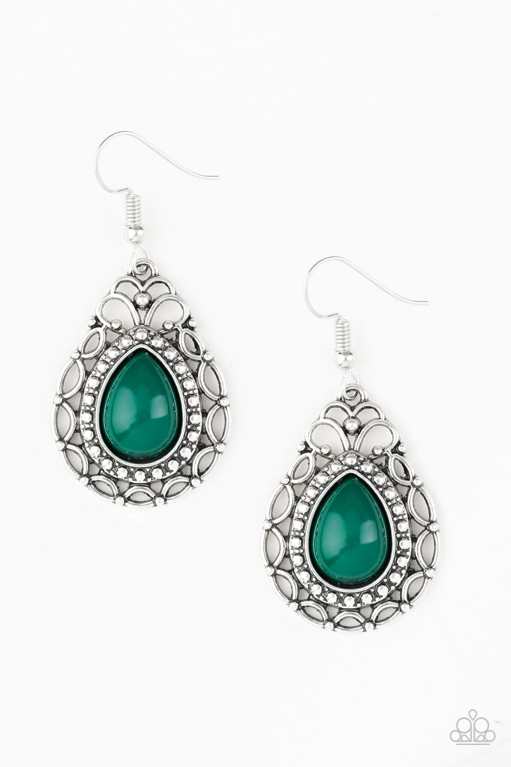 FLIRTY FINESSE - GREEN BEAD TEARDROP EARRINGS