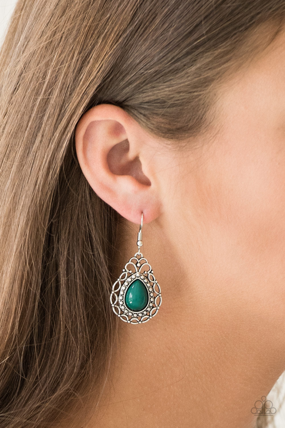 FLIRTY FINESSE - GREEN BEAD TEARDROP EARRINGS