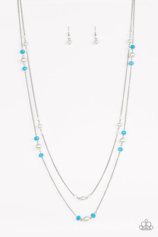 SPRING SPLASH - BLUE BEADS WHITE PEARLS NECKLACE