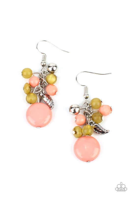 WHIMSICALLY MUSICAL - MULTI CORAL AND GREEN CLUSTER EARRINGS
