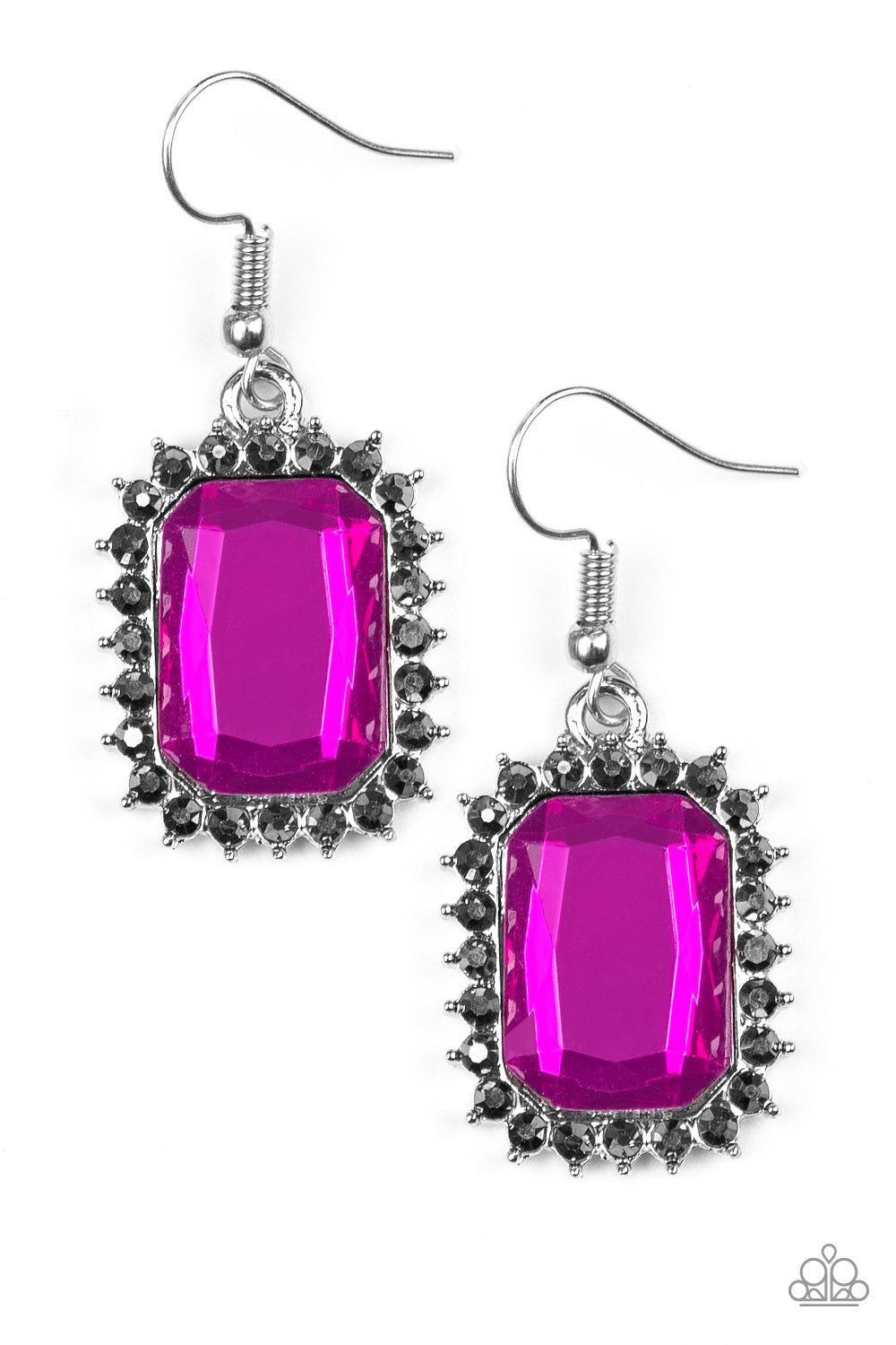 DOWNTOWN DAPPER - PINK HOT PINK RECTANGLE RHINESTONE HEMATITE RHINESTONES PENDANT EARRINGS